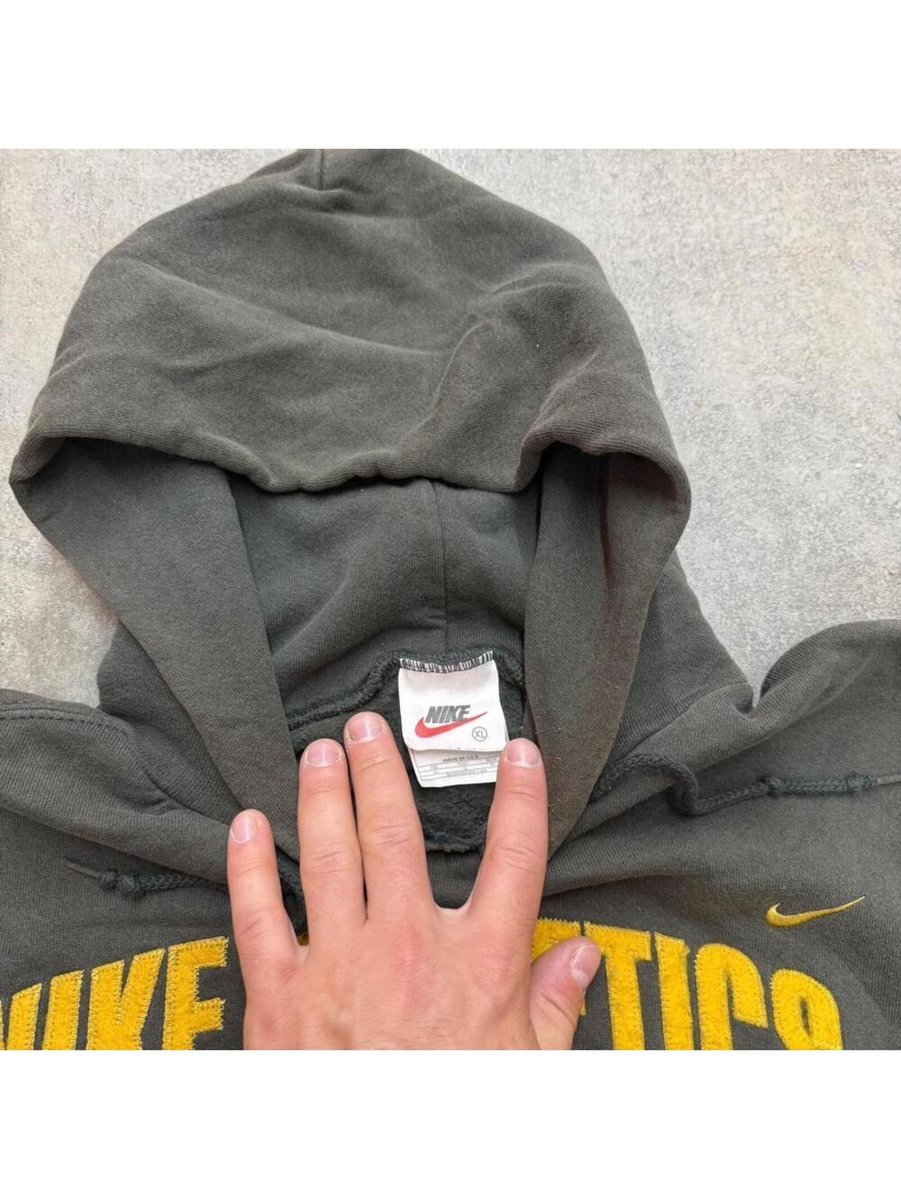 vintage nike athletics olive green made in usa hoodie size xl HAS STAIN - Picture 4 of 4